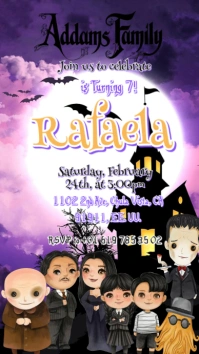 Invitación Los Locos Adams Family cumpleaños halloween Affichage numérique (9:16) template