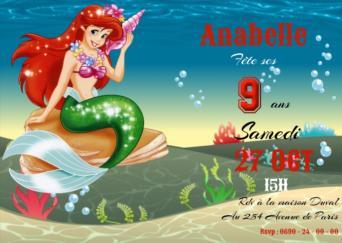 Invitation anniversaire Ariel A6 template