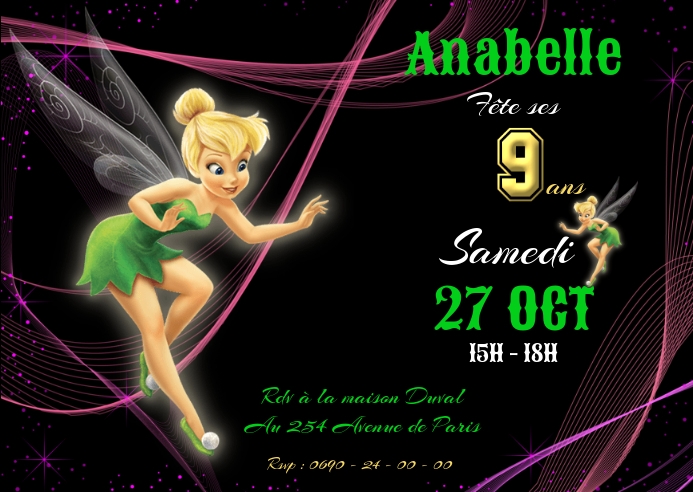 Invitation anniversaire fée Clochette A6 template
