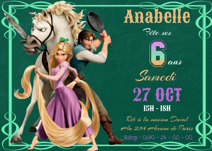 Invitation anniversaire Raiponce A6 template