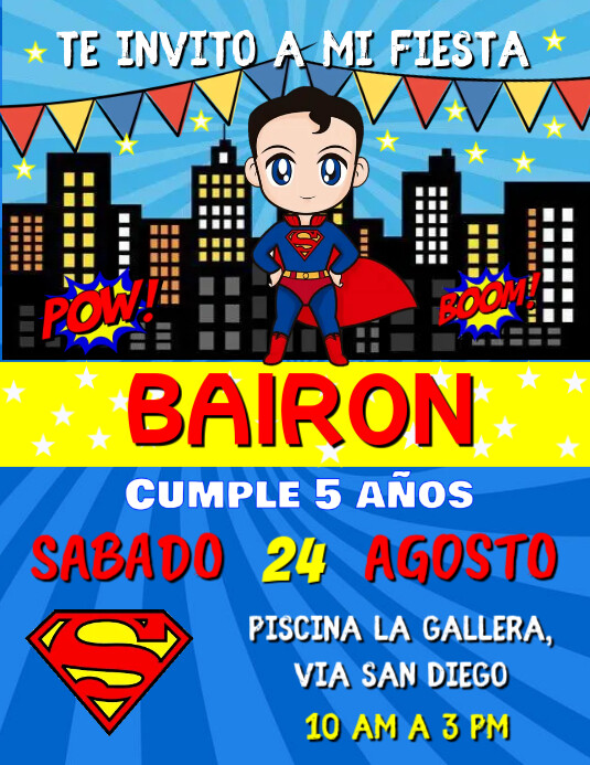 INVITATION BIRTHDAY CARD PARTY SUPERMAN BABY Рекламная листовка (US Letter) template