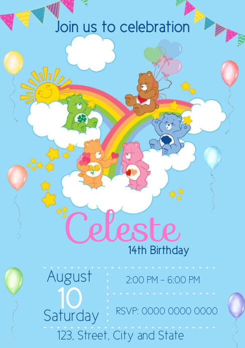 Plantilla de Invitation Birthday Care Bears PosterMyWall Plantilla de Invitation Birthday Care Bears PosterMyWall