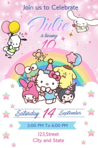 Invitation Birthday Hello Kitty and Friends Poster template