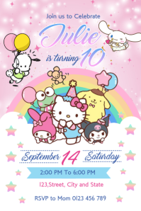 Invitation Birthday Hello Kitty and Friends โปสเตอร์ template