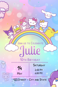 Invitation Birthday Hello Kitty and Friends Poster template