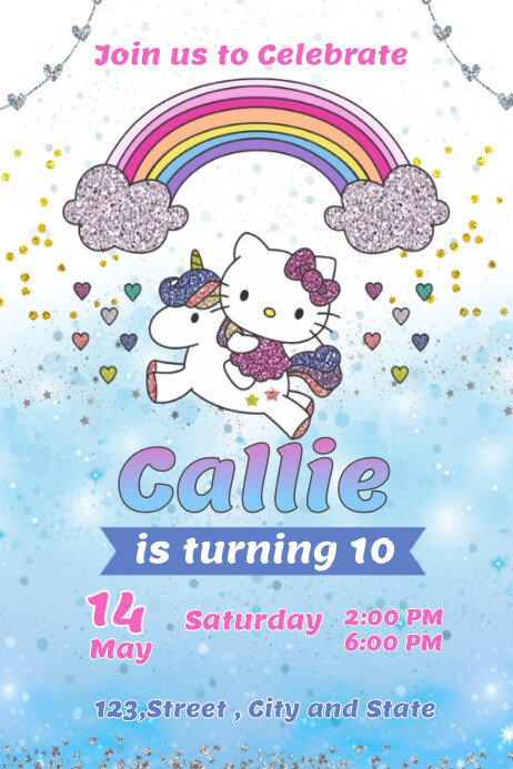 Convite Aniversário Hello Kitty Mágico Poster template