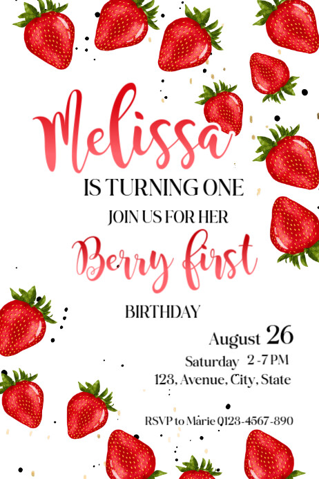 Invitation Birthday Strawberry Cartaz template