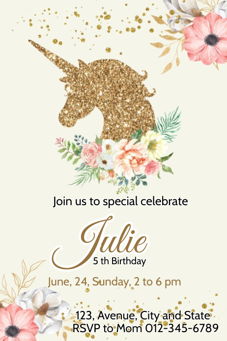 Invitation Birthday Unicorn Glitter Poster template