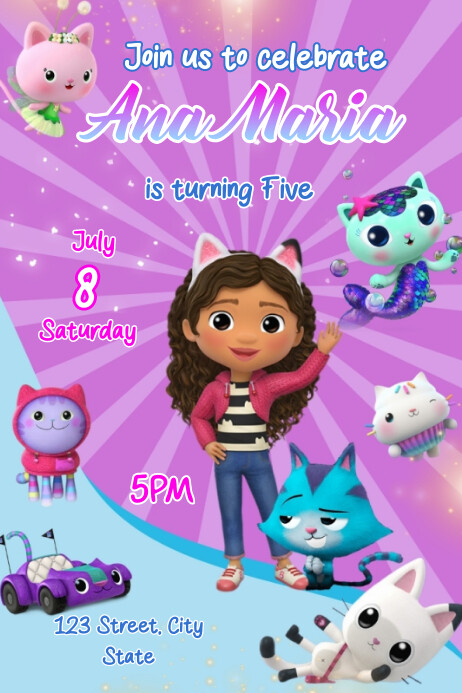 Invitation Birthdday Gabby Dollhouse Poster template