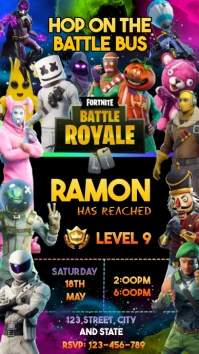 Invitation Black Futuristic Fortnite Digital template