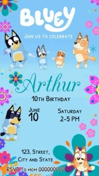 Invitation Bluey Floral Vintage Historia de Instagram template