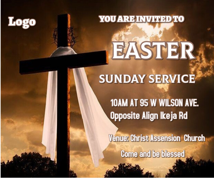 Invitation Easter Sunday service 大矩形广告 template