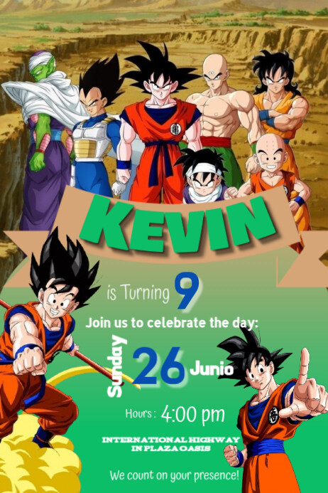 Invitation Goku Dragón ball Z celebration temple flayer editablet celebration kids Plakat template