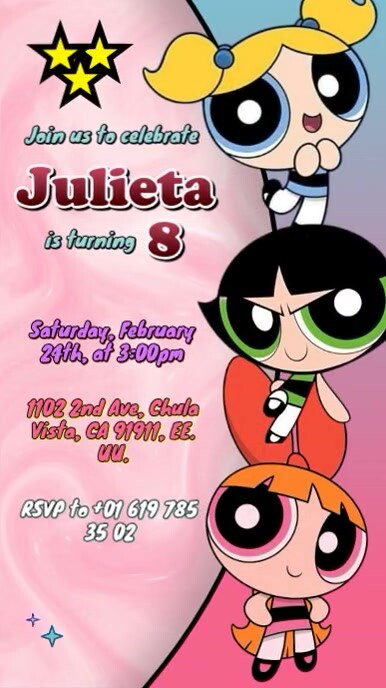 Invitation the powerpuff girls chicas super poderosas Digitale Vertoning (9:16) template