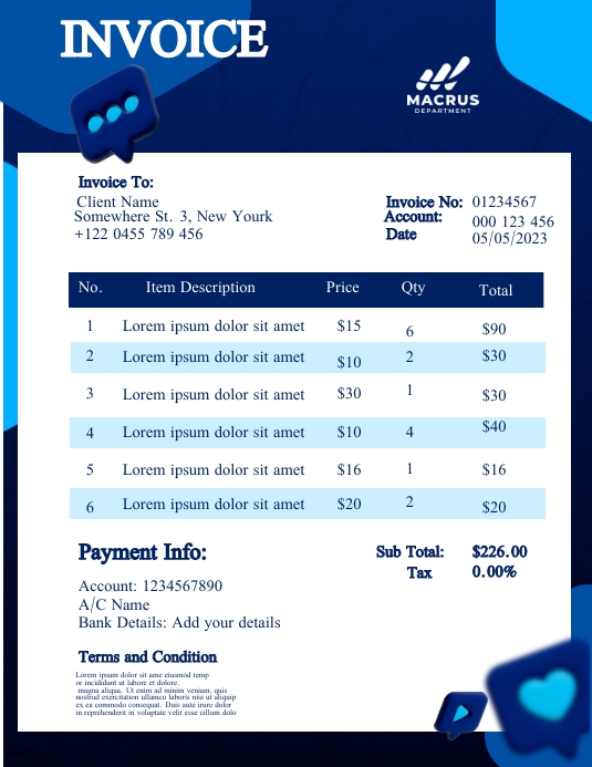 Invoice Ads Volante (Carta US) template