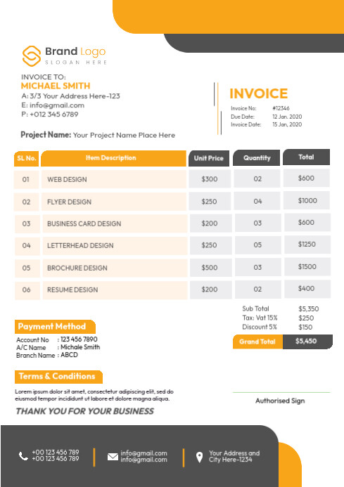 Yellow Invoice Template | PosterMyWall