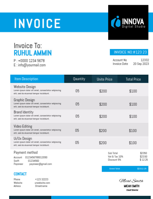 Invoice Blue Design Template | PosterMyWall