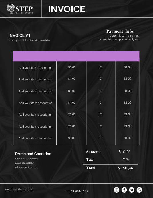 Invoice Dance Studio ใบปลิว (US Letter) template