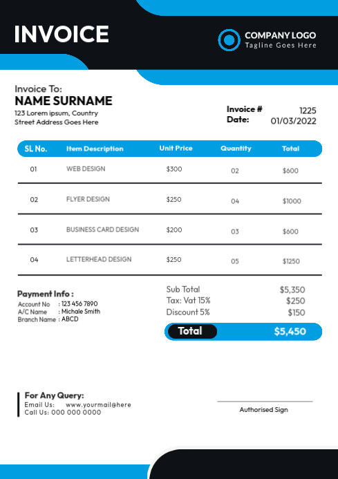 Blue Modern Invoice A4 template