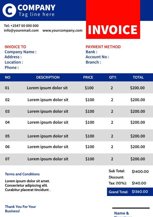 Invoice design template A4