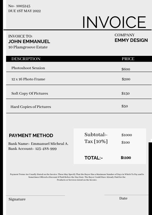 Invoice To Copy Copy of invoice Design Templates | PosterMyWall