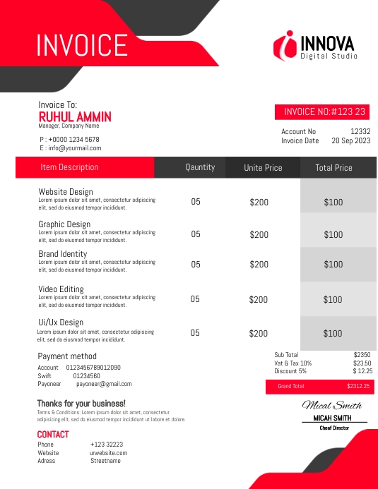 Job Positiona Invoice Invoice Job Order Template | PosterMyWall