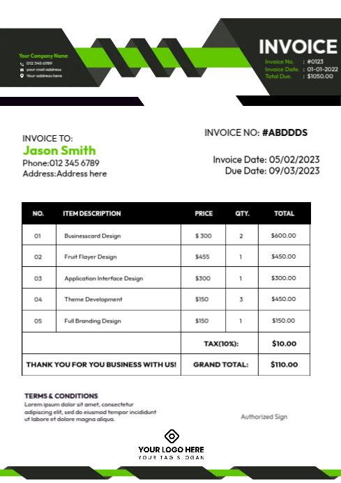 Invoice Examples Task Order Invoice Job Order Template | PosterMyWall