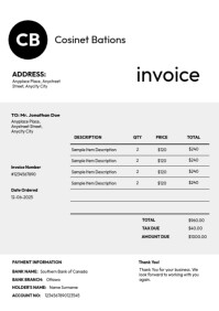 Invoice receipt template A4