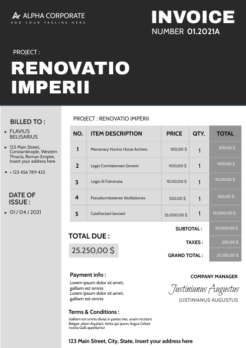 Invoice template design corporate A4