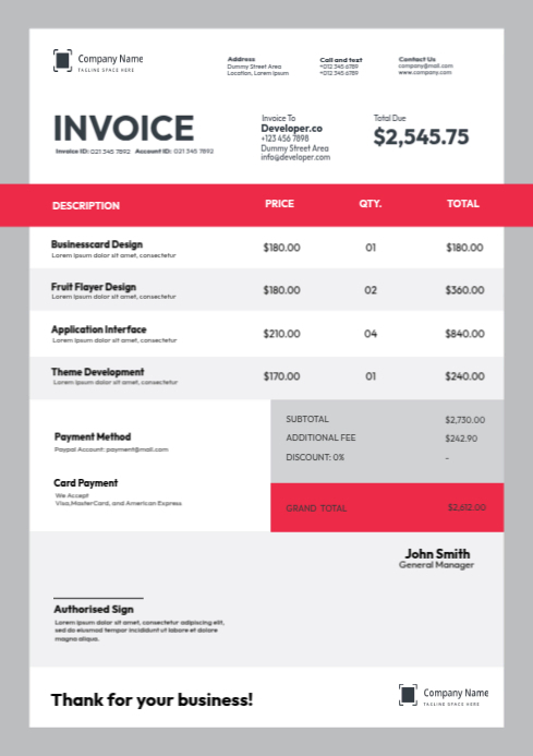 Red Invoice Template | PosterMyWall