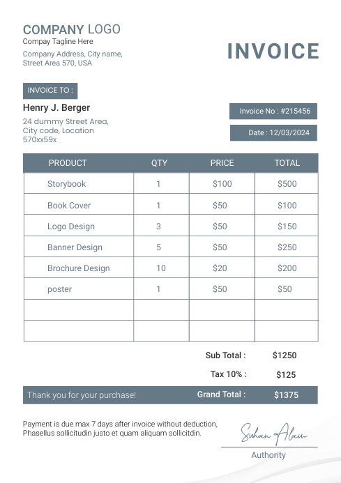 Invoice To Copy Copy of Invoice template design in minimal style | PosterMyWall
