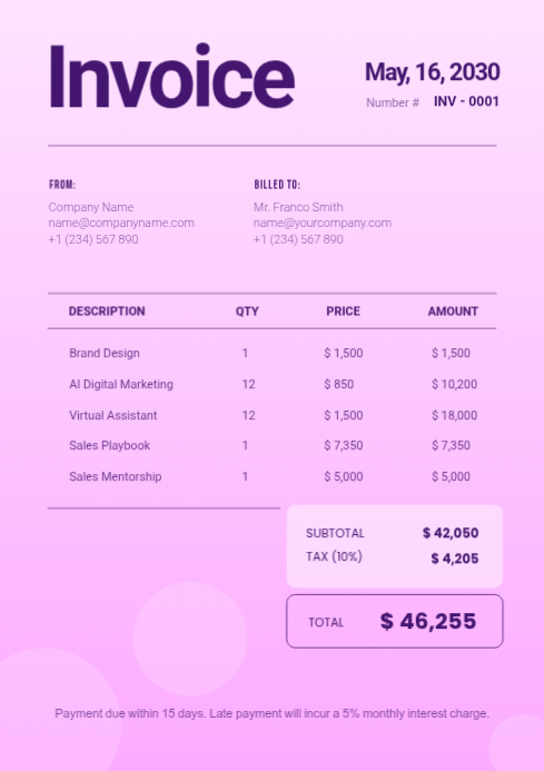 Purple Invoice A4 Template | PosterMyWall