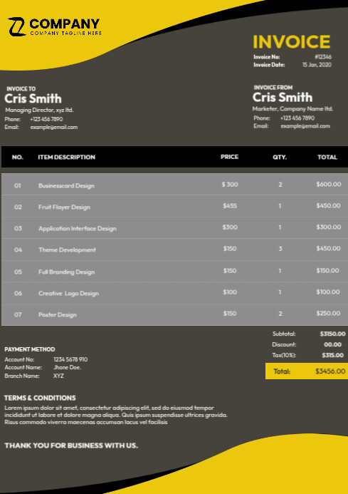 Invoice Yellow Design Template | PosterMyWall
