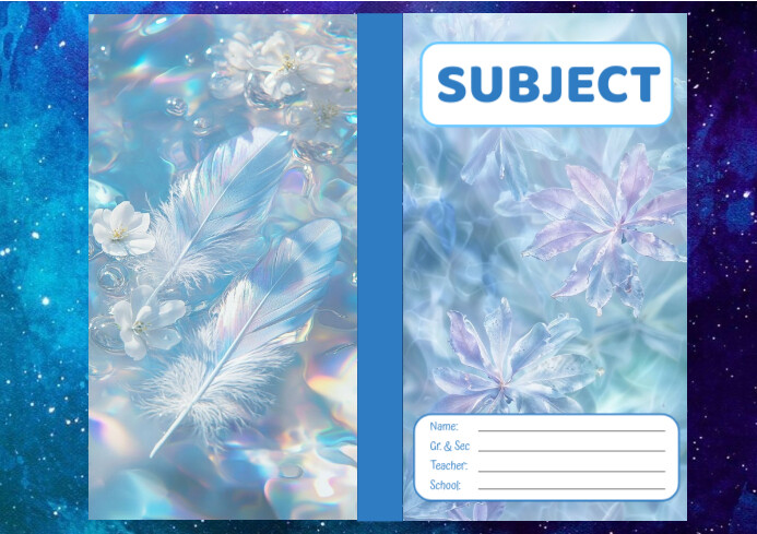 Iridescent Floral & Galaxy-Themed Notebook Cover A4 template