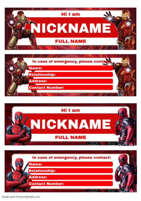 Copy of Iron Man and Deadpool Kids Bag Tag & name tag | PosterMyWall