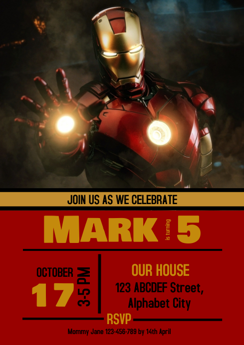 Iron Man Birthday Invitation 5 Template | PosterMyWall