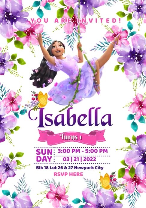 Isabella birthday invitation A4 template
