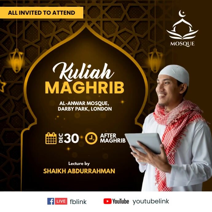 Copy of Islamic lecture Facebook Live Template | PosterMyWall