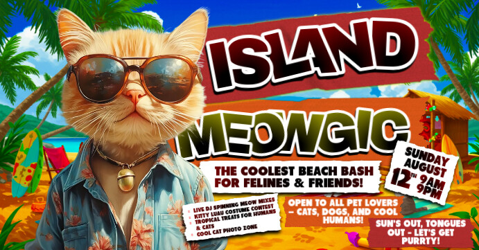 Island Meowgic: The Ultimate Cat & Beach Vibes Party! Facebook-gebeurtenisomslag template