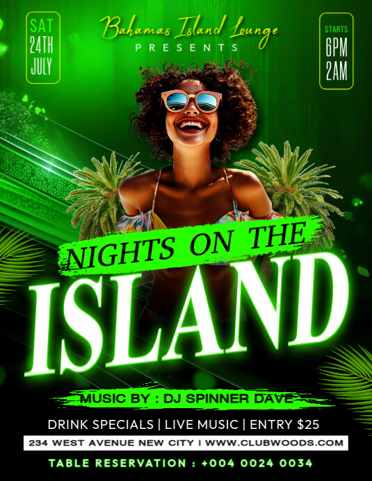 Island night party concerts promotion flyer template for Instagram post 传单(美国信函)