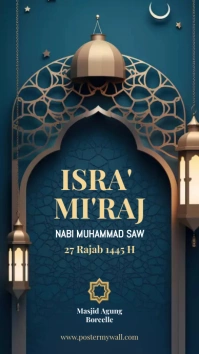 Isra Mi'raj Biru dan Emas Modern Mewah Digital Display (9:16) template