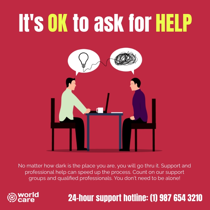 It's ok to ask for help support hotline ad Instagram Post template