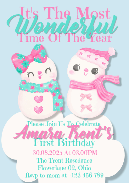It's the most wonderful time of the year Preppy Coquette Christmas birthday Invite A5 template