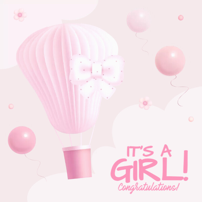 It's A Girl Baby Announcement Instagram Post template