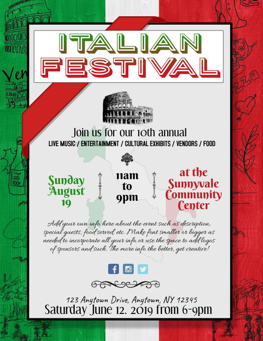 Italian Festival Event Dinner Night Flyer Template | PosterMyWall