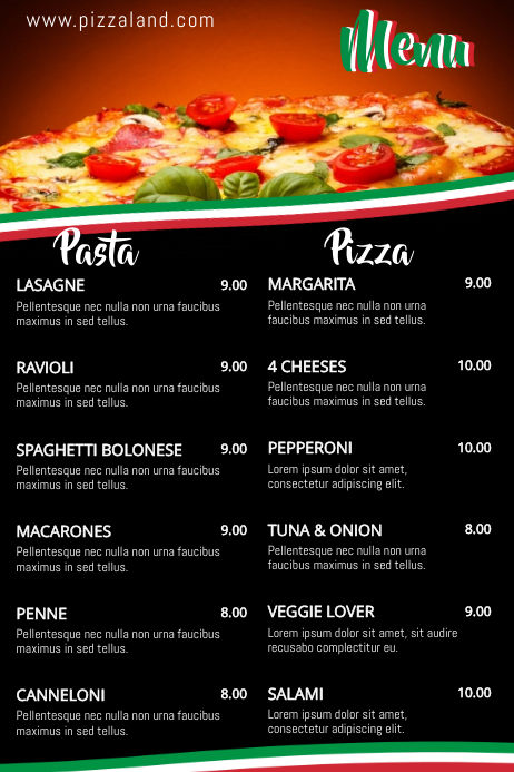 Plantilla de MenĂº de Pasta de Pizza de Comida Italiana | PosterMyWall