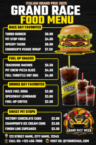Black Grand Race Food Menu Poster Template