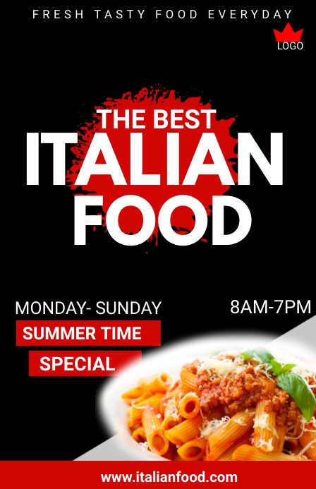 Italian Menu Design Template Half Page Wide