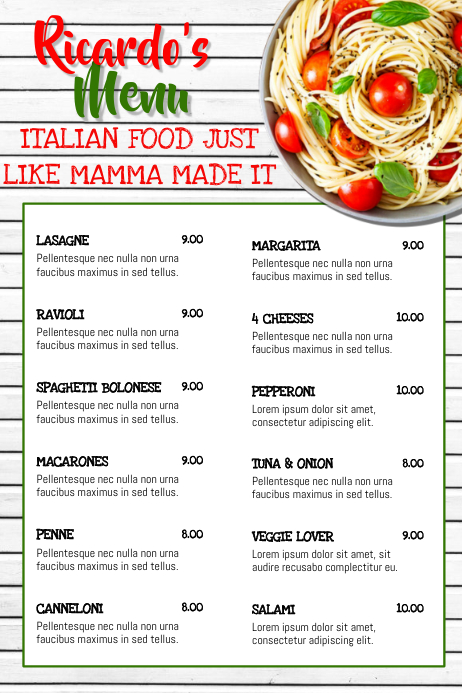 Italian Pasta Menu Poster Template | PosterMyWall