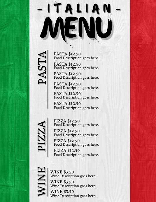 Italian Restaurant Menu Template Postermywall
